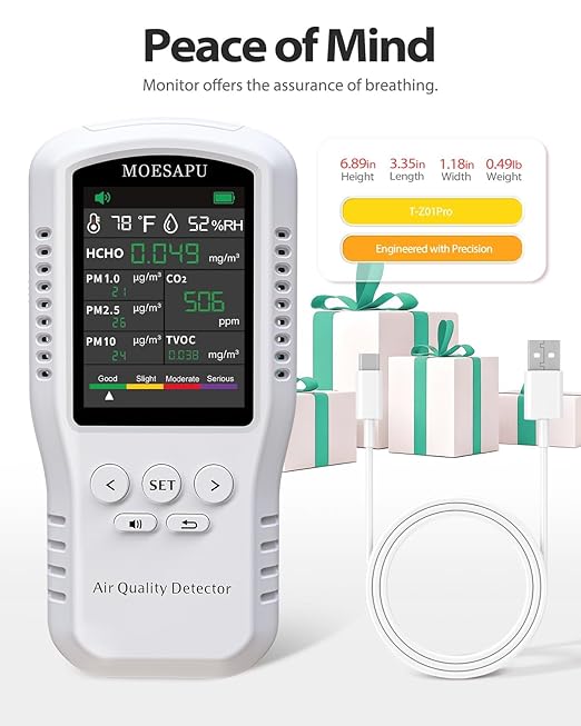 9-in-1 Air Quality Monitor, HCHO TVOC CO2 PM10 PM2.5 PM1.0 Detector, Formaldehyde Alarm, Particulate Matter Tester, Carbon Dioxide Meter, AQI with Temperature Humidity Reader in Home - Image 9
