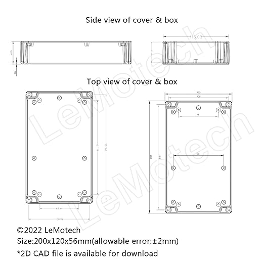 LeMotech Project Box ABS Plastic Junction Box IP65 Waterproof Hobby Box Electrical Boxes Universal Enclosure for Electronic Black 7.8 x 4.7 x 2.2 inch(200x120x56mm)（Pack of 2 - Image 8