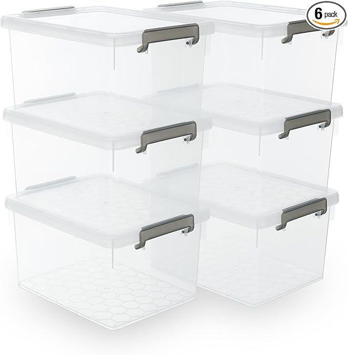 Citylife 22.2 QT 6 Packs Plastic Storage Bins with Lids and Secure Latching Buckles Clear Stackable Storage Containers for Organizing Durable Storage Box by Unknown