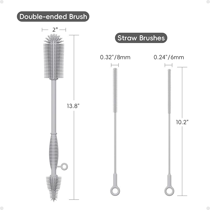 Silicone Cleaning Brush Kit,Water Bottle and Straw Cleaner Brush Set for Tumbler,Baby Bottle,Breast Pump Part,Nipple,Sippy Cup,Glass,Dishwasher Safe,BPA Free,3 Pcs - Image 7