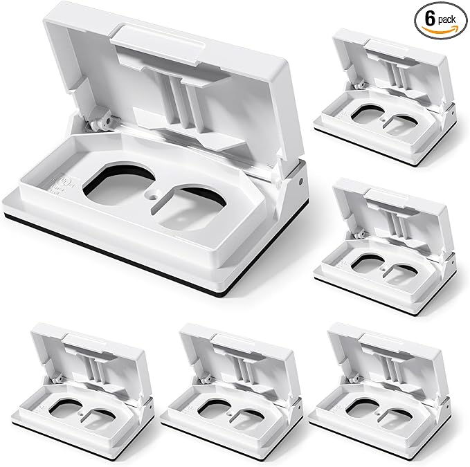 ELEGRP Horizontal Outdoor Cover for Duplex Receptacles, Weatherproof Wall Plate, Outdoor Electrical Outlet Cover, Standard Size 1-Gang 4.77” x 2.97”, Thermoplastic, 6 Pack, White by ELEGRP%7CELEGROUP