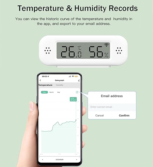 WiFi Thermometer Hygrometer: Smart Temperature Humidity Sensor, Indoor Room Temperature Monitor with App Notification Alerts & Free Data Storage Export, Digital Remote Monitor for Bedroom (1-Pack) - Image 2