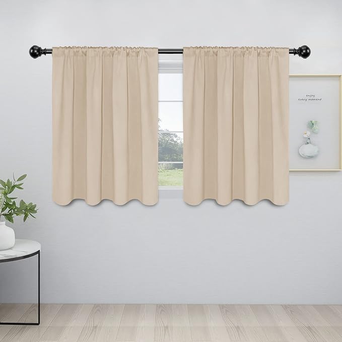 Easy-Going Rod Pocket Blackout Curtains for Bedroom, Room Darkening Window Curtains for Living Room, Thermal Insulated Noise Reduction Solid Window Drapes, 2 Panels(42x36 in, Beige) by Easy-Going
