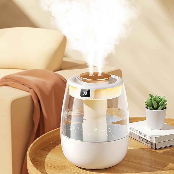 Double Spray Air Humidifier for Bedroom, 2L Quiet Cool Mist Humidifier for Plants Dorm Room Office Home Car Personal Humidificador with Digital Display 3 Mist Modes & Night Light by Unknown