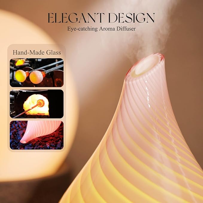 Porseme 150ml Essential Oil Diffuser Glass Color Changing Aroma Air Diffusers Aromatherapy Ultrasonic Cool Mist Humidifier 6 Running Hours Waterless Auto-Off for Sleeping Yoga Office Spa (Pure Pink) - Image 5