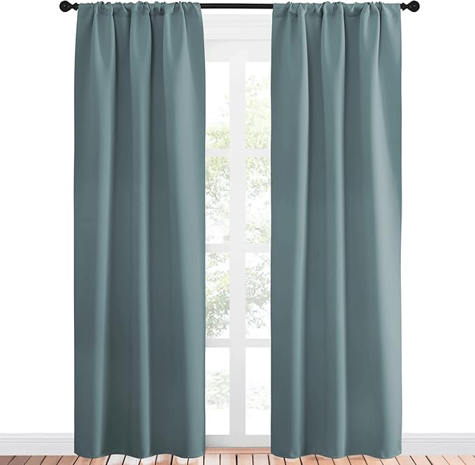NICETOWN Greyish Blue Blackout Curtains Panels for Window, Thermal Insulated Rod Pocket Blackout Drapes/Draperies for Living Room (2 Panels, W34 x L84 inches) - Image 2