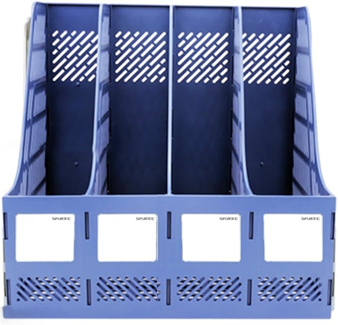 SAYEEC Sturdy Magazine Organizer Folder Desktop 4 Compartment File Holders Plastic Frames File Dividers Document Cabinet Rack Storage Box for Office Home School Blue - Image 3