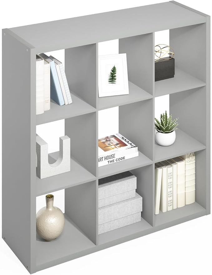 Furinno Simple Cube Storage Organizer, 9-Cube Display Shelf, Open Back Shelving Unit, Storage Shelves, Extra Thick Frame, for Organization and Storage, Living Room, Home Office, Light Grey - Image 5