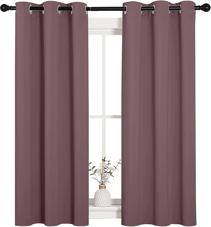 NICETOWN Window Curtain Panels, Dry Rose, 1 Pair, 34 by 54-inch, Thermal Insulated Solid Grommet Blackout Draperies/Drapes for Basement - Image 2