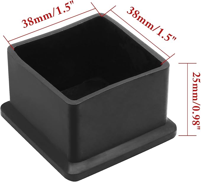 4 Pcs Square PVC Furniture Leg Caps (1-1/2" x 1-1/2"), Vinyl Flexible Chair Leg Floor Protectors for Patio Indoor Chair Table Bed, 38mm x 38mm - Image 2
