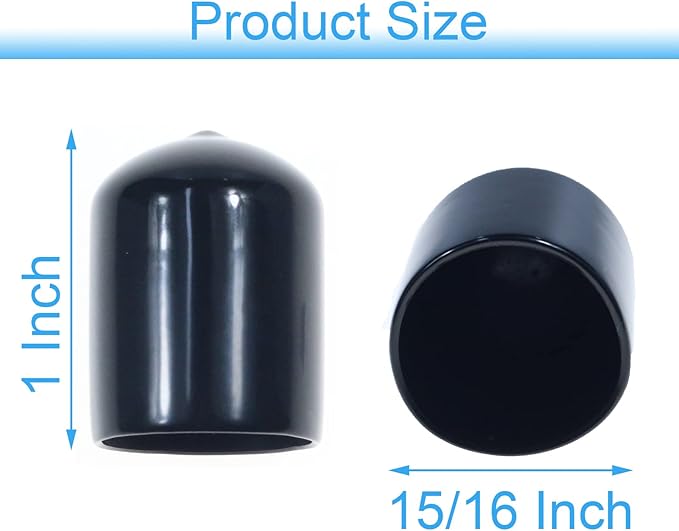 Acocony 15/16 Inch Rubber Cap Round Rubber End Caps PVC Flexible Protector Plastic Plugs for Round Holes Black Pack of 12 - Image 2