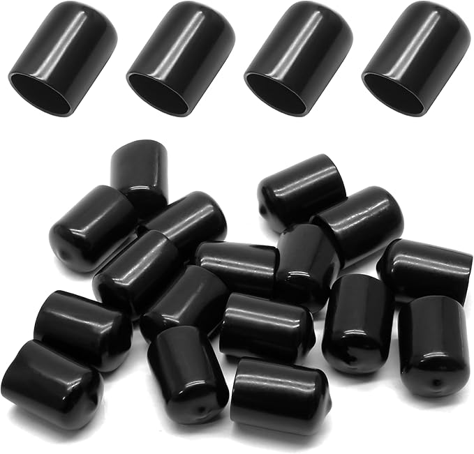 24 Pcs Round Rubber End Caps, 4/5" (20mm) ID Vinyl Flexible Screw Thread Protectors, Black Bolt End Caps for Metal Tubing Rod Bolt by Bonsicoky
