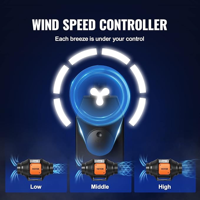 VEVOR Inline Duct Fan, 4-Inch 200 CFM with Variable Speed Controller, Quiet AC-Motor Ventilation Exhaust Fan for Cooling Booster, Grow Tents, Hydroponics - Image 5
