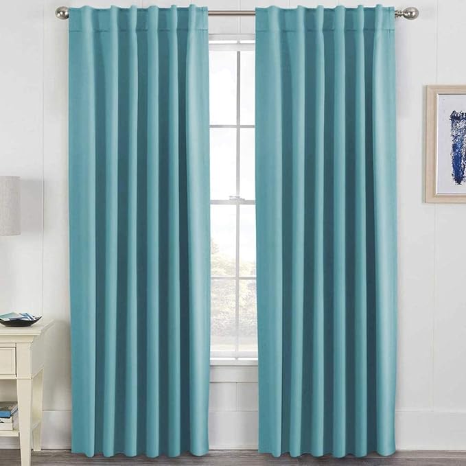 H.VERSAILTEX Blackout Curtains Thermal Insulated Window Treatment Panels Room Darkening Blackout Drapes for Living Room Back Tab/Rod Pocket Bedroom Draperies, 52 x 84 Inch, Solid Aqua, 2 Panels by HVERSAILTEX