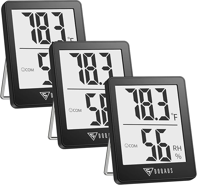 DOQAUS Digital Hygrometer Indoor Thermometer 3 Pack, Room Thermometer with 5s Fast Refresh, Accurate Humidity Meter Temperature Sensor for Home, Bedroom, Baby Room, Office, Greenhouse, Cellar (Black) by DOQAUS