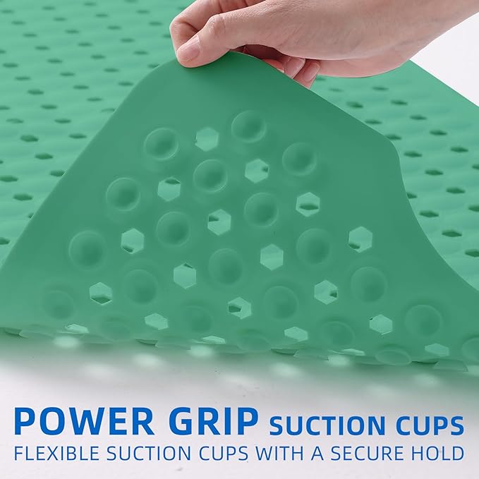 ZHICHENG Bath Tub and Shower Mats, Non-Slip 39 x 16 Inch Extra Long Bath Mat, Machine Washable Bathtub Mat with Drain Holes, Suction Cups for Bathroom (Green) - Image 2