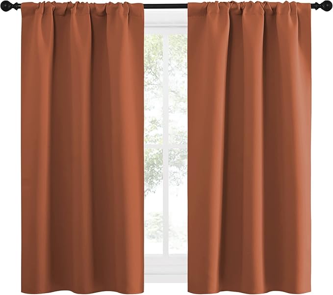 NICETOWN Blackout Curtains and Drapes - Thermal Insulated Solid Rod Pocket Blackout Draperies/Panels (Burnt Orange, 1 Pair, 34 by 54 inches) - Image 2