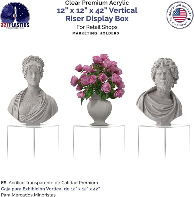 Acrylic Pedestal Display 12" x 12” x 42” Tall Box Riser No Lid Vertical Rectangle Column Clear 5 Sided Showcase Pedestal Tower Podium Art Display Box by Marketing Holders - Image 4