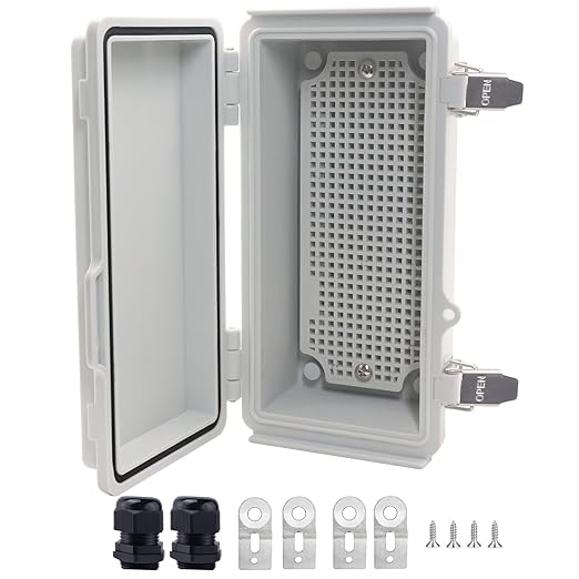 Waterproof Junction Box, ABS Plastic Electrical Box with Stainless Steel Latch, Hinged Cover Electric Project Enclosure Box with Mounting Plate, Wall Brackets & Cable Gland 7.9"x3.9"x2.8" by LuSumtly