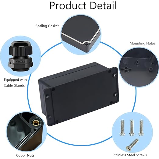 Junction Box IP65 Waterproof ABS Plastic Electrical Project Case Power Junction Boxes, Project Box with Fixed Ear Black 6.22x3.54x2.36 inch (158 x 90 x60 mm) - Image 5