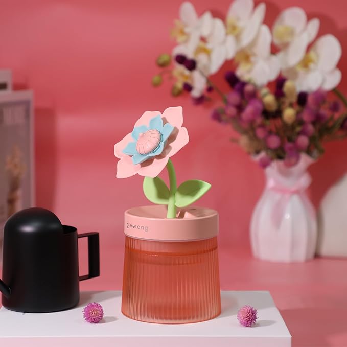 Gardenia Desktop Humidifier for Bedroom, Quiet Cool Mist Humidifier with Diffuser and LED Night Light, Auto Shut-Off, 260 ML Portable Humidifier for Car Outdoor, Home, Indoor, Nursery, Plant (Pink) by Riecin