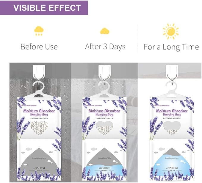 CANAGER Hanging Moisture Absorber, Lavender Vanilla Moistureproof Hanging Bag，Dehumidifier Bag (8 packs) Hanging Closet Dehumidifier Bags, Moisture Absorb 12.5 oz - Image 6