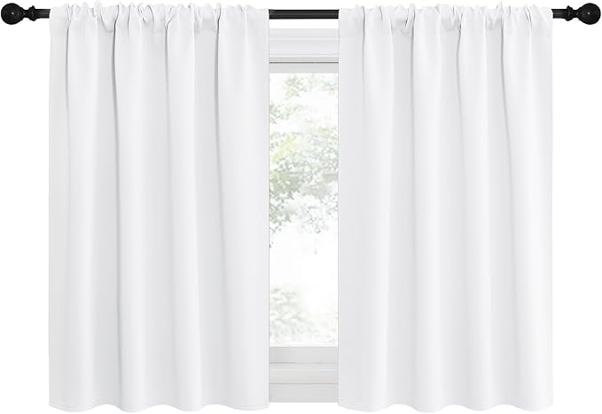 NICETOWN 2 Panels Blackout Curtains, Rod Pocket Thermal Insulated Drapes for Kitchen, Heavy Duty Small Window Treatment for Dorm Room, Studio Apartment, Basement (Pure White, W42 x L30) by NICETOWN