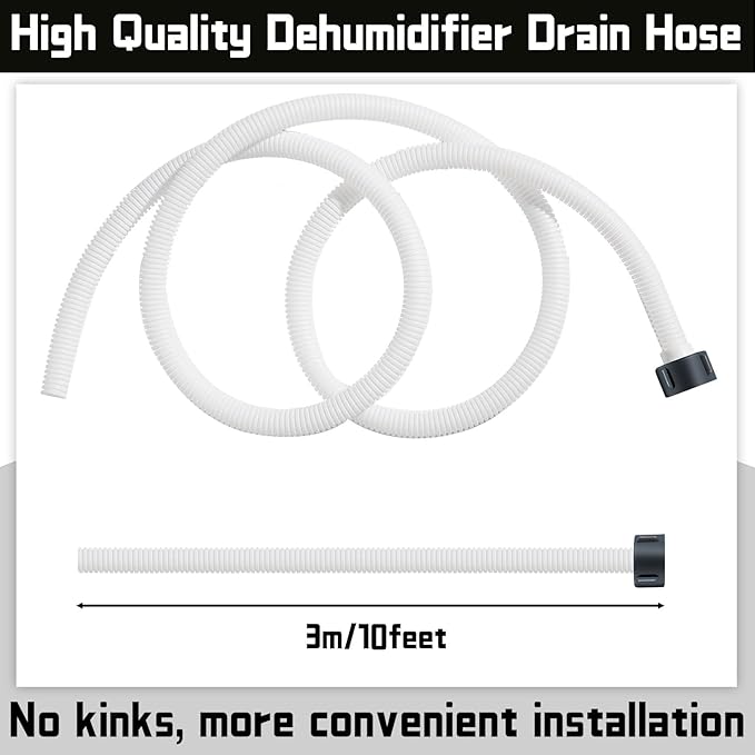 Dehumidifier Drain Hose 3/4 Inches FHT Connection with Rust-Resistant PE Connectors Cuttable Drainage Pipe Replacement Hose for Most Brand of Dehumidifiers, 10 Feet White - Image 2