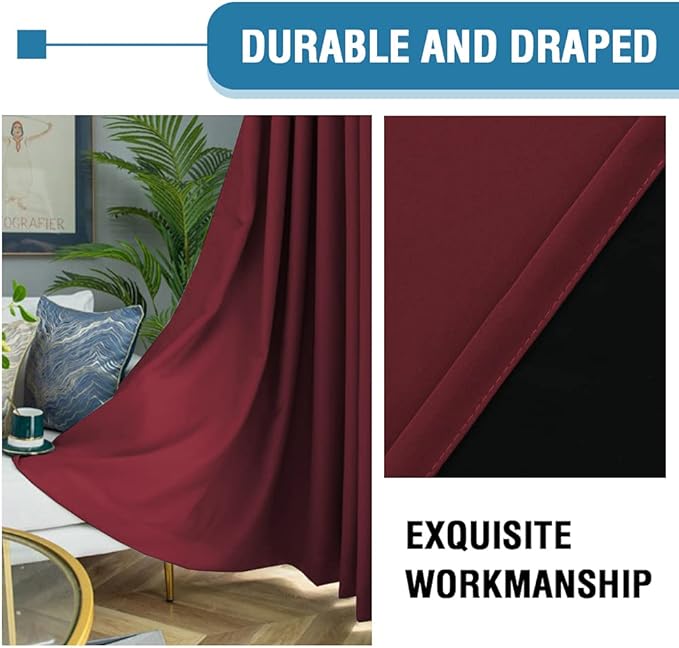 H.VERSAILTEX 100% Blackout Curtains for Bedroom Thermal Insulated Blackout Curtains 84 Inches Long Rod Pocket Window Drapes for Living Room with Black Liner 2 Panels Set, Burgundy - Image 6