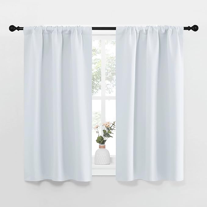 NICETOWN Greyish White Window Curtain Panels - Thermal Insulated Rod Pocket Room Darkening Curtain Sets for Bedroom (Greyish White, 2 Panels, 34 in x 45 in (W x L)) by NICETOWN