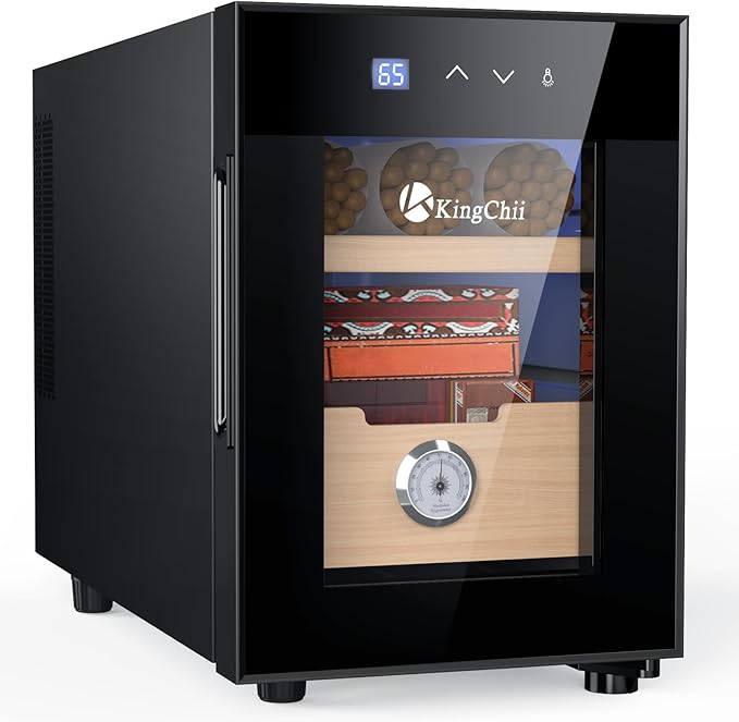 KingChii 16L Electric Cigar Humidors with Temperature Control System, Cigar Cabinet with Spanish Cedar Wood Shelves & Hygrometer, Father's Day Gifts for Men (2 Layers 100 Capacity) by KingChii