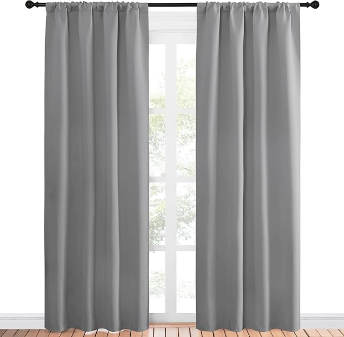 NICETOWN Blackout Curtains 84 for Office - 3 Pass Microfiber Noise Reducing Thermal Insulated Solid Rod Pocket Blackout Window Panels/Drapes (2 Panels, 42 x 84 Inch, Silver Grey) - Image 2