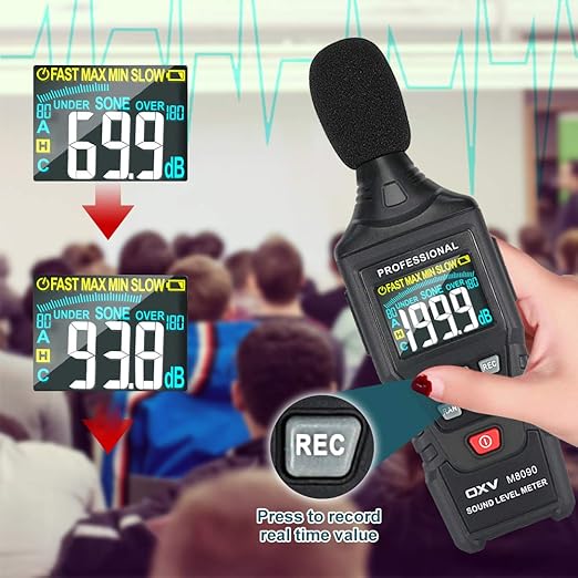 OXV Decibel Meter/Sound Pressure Level SPL Reader, Handheld Digital Measure Gauge, Measurement Range 30-130 dB(A Weighted), Accuracy 1.5dB, MAX/MIN and Data Hold Function - Image 6