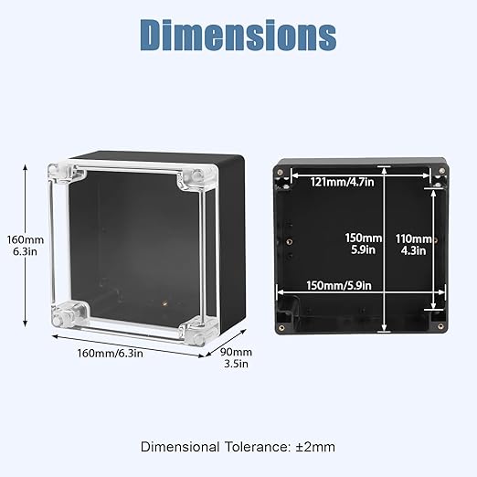 LeMotech Electrical Box Clear Cover Project Box IP65 Waterproof Junction Box ABS Plastic Case Universal Enclosure for Electronics, Black 6.1"x 6.1"x 3.4"(160x160x90mm)(Pack of 1) - Image 2