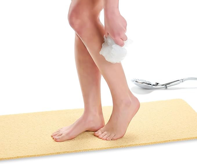 Non Slip Bathtub Mat Shower Mat for Tub - Loofah Bath Mats for Bathroom - 40x16 Bathtub Floor Mat - Textured Anti Slip Bath Mat Without Suction Cups - Secure Mat for Wet Areas (40x16 Beige) by ENKOSI