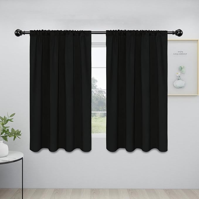 Easy-Going Rod Pocket Blackout Curtains for Bedroom, Room Darkening Window Curtains for Living Room, Thermal Insulated Noise Reduction Solid Window Drapes, 2 Panels(42x54 in, Black) by Easy-Going