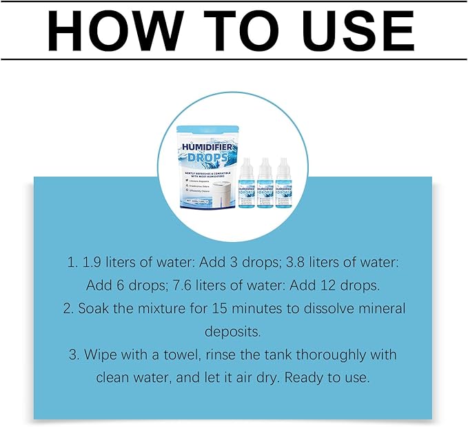 Humidifier Cleaner Drops, Slows Buildup & Scaling, Humidifier Solution for All Makes & Models, Cleans & Deodorizes Water, 3pcs - Image 8