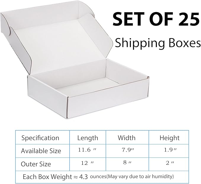 Small Shipping Boxes 12x8x2 Inch (25 Pack) - Sturdy White Corrugated Cardboard Boxes for Small Business, Ecommerce, Mailing & Packaging | Recyclable Gift & Storage Boxes - Image 2