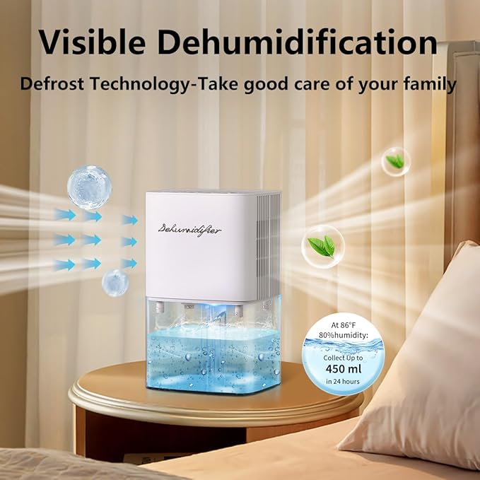 Dehumidifier 1800ML 63OZ Small Dehumidifier for Home 230 Ft² Safety Dehumidifiers Adjustable 10 Color Lights 5 Timers 3 Setting Modes Auto Shut Off Protection Low Noise For Bedroom Bathroom - Image 2