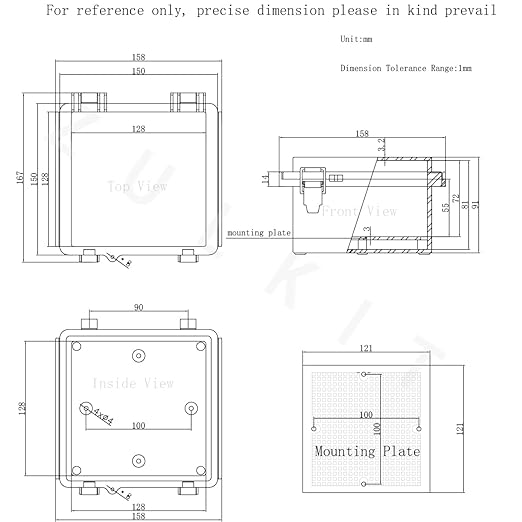 Zulkit Junction Box,IP67 Waterproof Electrical Box Hinged Cover Stainless Steel Latch Plastic Enclosure for Project with Mounting Plate Wall Bracket and 2 Cable Gland Grey 5.9"x5.9"x3.5"(150x150x90mm) - Image 7
