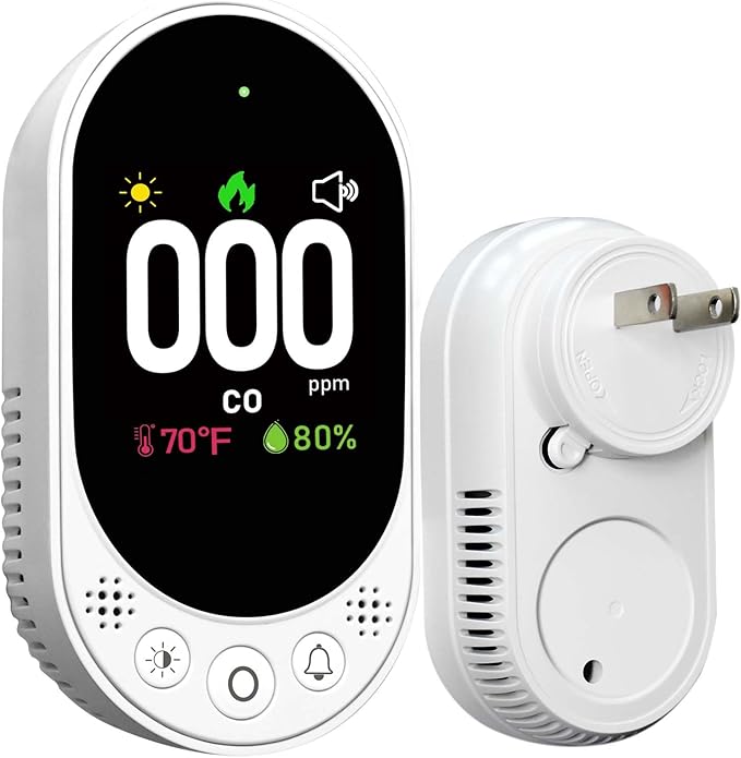Plug-in Carbon Monoxide Detector with Digital Color Display CO Detector for CO, Temperature & Humidity, 85dB Loud Alert, Self Test Function vetouch CO Detector, for Home, Bedroom, Kitchen, RV by VETOUCH