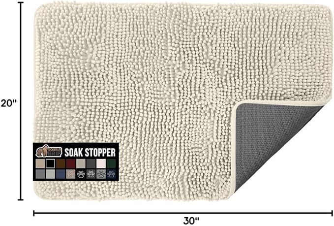 GORILLA GRIP SOAKSTOPPER Dog Door Mat, 30x20 Machine Washable Rug Absorbent Doormat Captures Moisture Mud Dirt, Quick Dry Soft Chenille Entryway Rugs Indoor Entrance Mats for Dog Paws, Cream - Image 2