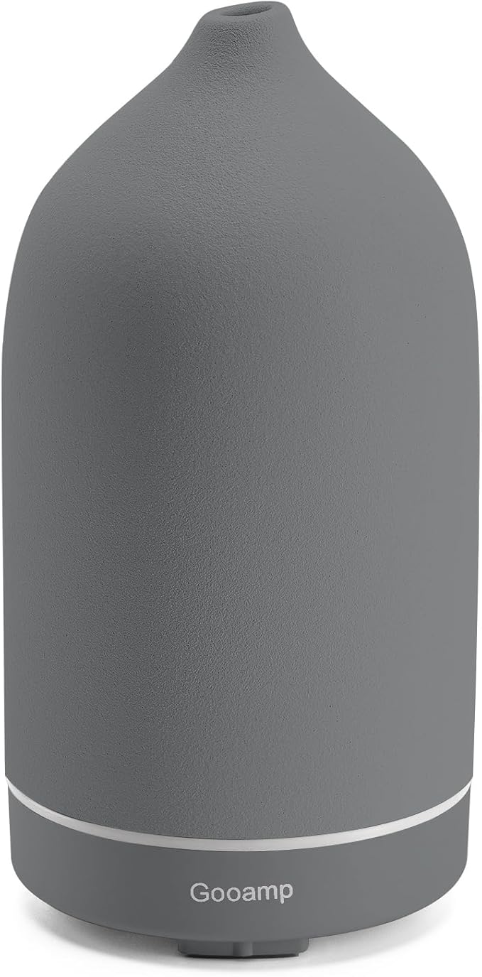 200ML Ceramic Essential Oil Diffuser - Ultrasonic Aromatherapy & Humidifier with 7-Color LED Lights, Auto Shut-Off, Grey, 1H/3H/6H Timer | Scent for Home,Office,Yoga by Gooamp