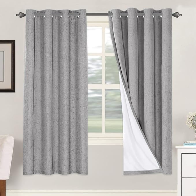 H.VERSAILTEX Linen Blackout Curtains 72 Inches Long 100% Blackout Thermal Insulated Textured Linen Look Curtain Draperies Anti-Rust Grommet, Energy Saving with White Liner, 2 Panels, Dove Gray by HVERSAILTEX