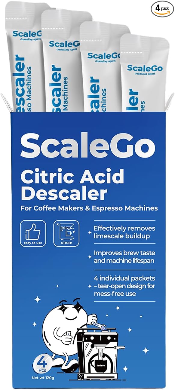 Coffee Machine Cleaner & Descaler | Citric Acid Descaling Powder | Pre-measured Package for Mess-Free Use & Storage | Removes Limescale | Compatible with Keurig, Nespresso, Breville | 4 Uses by Unknown