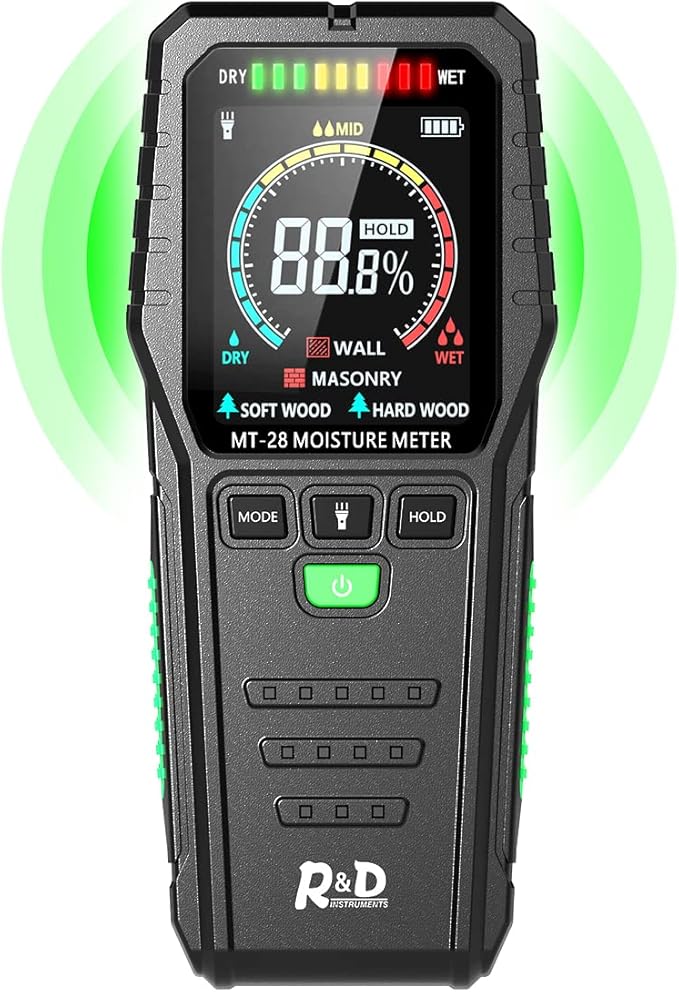 Pinless Moisture Meters Non-Invasive Digital Wood Moisture Tester Water Leak Detector for Wall,Lumber, building,Firewood,Humidity Tester (Black) by RDINSCOS