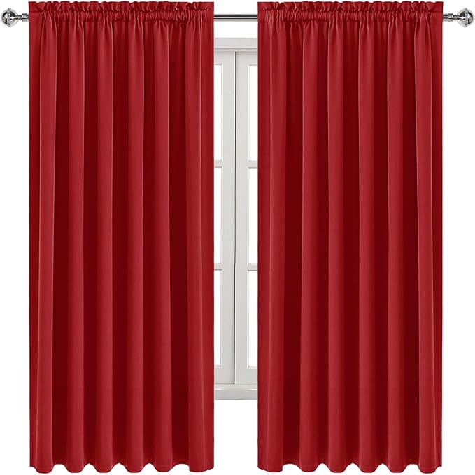 DWCN Blackout Curtains for Living Room Thermal Insulated, Energy Saving & Noise Reducing Bedroom Curtains, Red, W 70x L 63 Inch, Set of 2 Rod Pocket Curtain Panels - Image 9