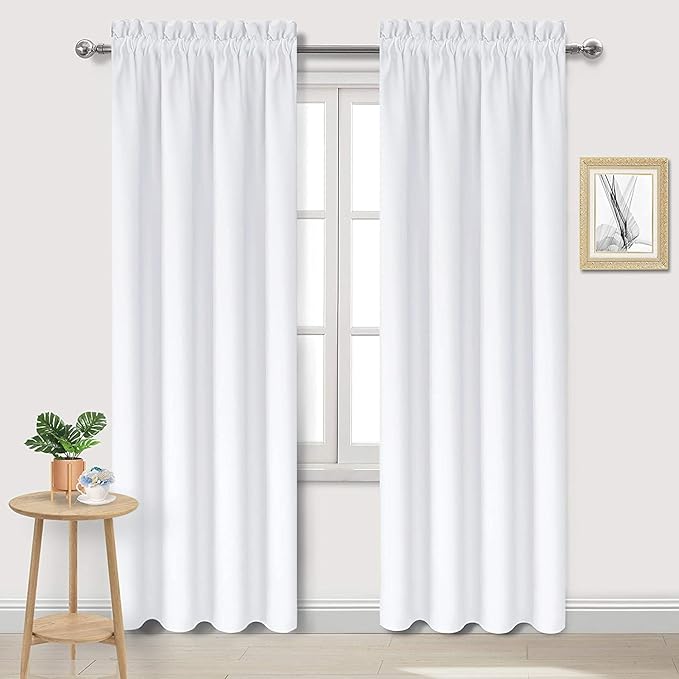 DWCN White Curtains for Living Room Thermal Insulated, 50% Light Blocking Curtains for Bedroom, Dining Room Window, W 42x L 84 Inch, Set of 2 Rod Pocket Curtain Panels by DWCN