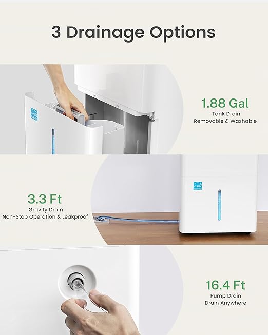 Waykar 150 Pint 2025 Energy Star Dehumidifier with Pump for Large Rooms up to 7,000 Sq. Ft. for Home, Basement, Commercial, Industrial, with Drain Hose & Tank, Auto Defrost, Smart Auto Comfort Mode - Image 7