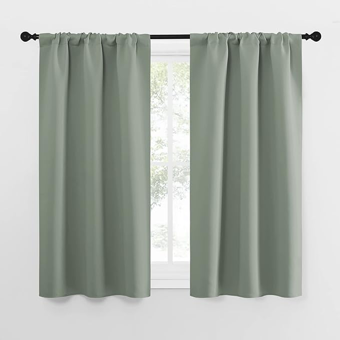 NICETOWN Window Curtains Blackout Drapes - Thermal Insulated Solid Rod Pocket Blackout Curtains/Draperies for Living Room (Greyish Green, One Pair, 34 by 54-Inch) by NICETOWN